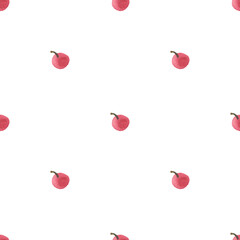 Lingonberry watercolor seamless pattern on white background.Bright fall,Christmas minimalist prints with cranberries.Designs for wrapping paper,scrapbook paper,packaging,social media,textiles,fabric.
