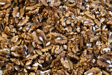 dried walnut background, top view