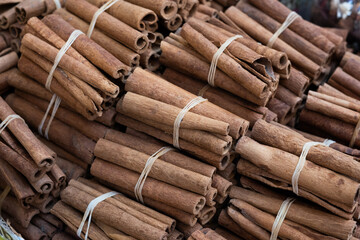 cinnamon sticks background, Close up