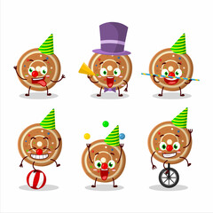 Cartoon character of gingerbread round with various circus shows