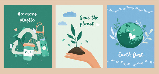 Set of banners for Earth Day. International Mother Earth Day. Environmental problems and environmental protection. Caring for Nature. Flat vector design for campaign, poster, web,mobile