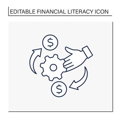Cash-flow management line icon. Process of tracking money. Analysing any changes in account. Financial literacy concept. Isolated vector illustration. Editable stroke