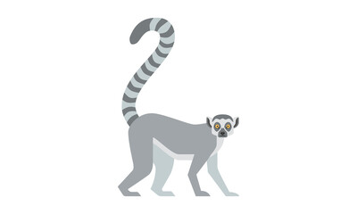 African native animal Ring-Tailed Lemur (Lemur catta) side angle view, flat style vector illustration isolated on white background © PurpleShine