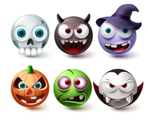 Fotobehang Smileys halloween emoji vector set. Smiley emojis horror character mascot collection isolated in white background for graphic design elements. Vector illustration  © AmazeinDesign