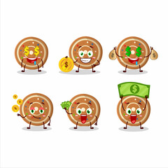 Gingerbread round cartoon character with cute emoticon bring money