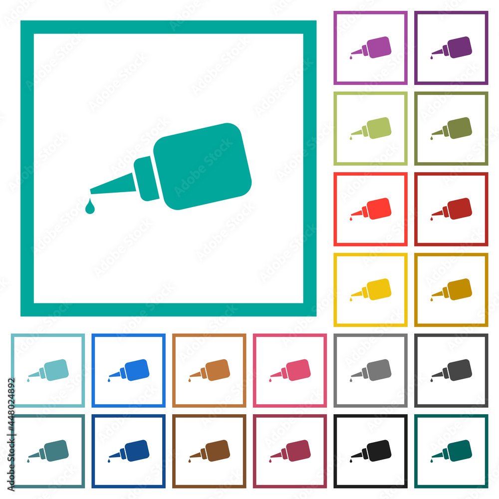 Poster super glue flat color icons with quadrant frames