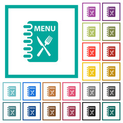 Menu with fork and knife flat color icons with quadrant frames