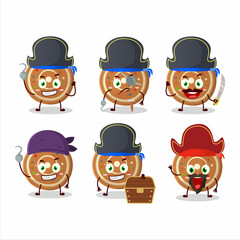 Cartoon character of gingerbread round with various pirates emoticons