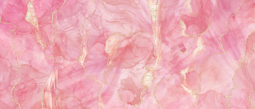 大理石風背景イラスト ピンクとゴールド アルコールインク アート バナー 綺麗 春 華やか 曲線 Stock Illustration Adobe Stock