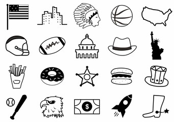 America Icons set. USA Culture symbols illustration. Premium American Icons collection. EPS Editable file