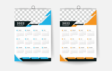 2022 One page wall calendar design template, modern 12 months one-page calendar - obrazy, fototapety, plakaty