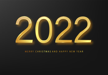 2022 Happy New Year greeting card gold and black background. Black New Year background. Cover of business diary for 20221 with wishes. Brochure design template, card, banner