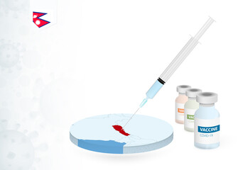 Vaccination in Nepal with different type of COVID-19 vaccine. Сoncept with the vaccine injection in the map of Nepal.