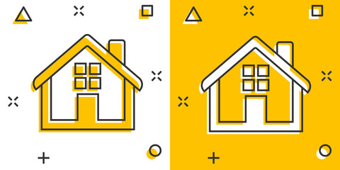 Cartoon house icon in comic style. Home illustration pictogram. House splash business concept.