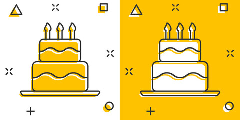 Cartoon birthday cake icon in comic style. Fresh pie muffin sign illustration pictogram. Cupcake business concept.