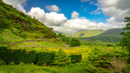 Road through the picturesque location in Molls Gap, Ireland