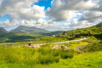 Road through the picturesque location in Molls Gap, Ireland