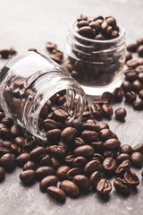 Coffee beans with textured background stock image.
