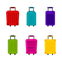 Different colorful travel suitcases for travelling. Luggage bags