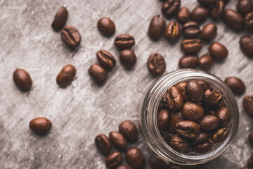 Coffee beans with textured background stock image.
