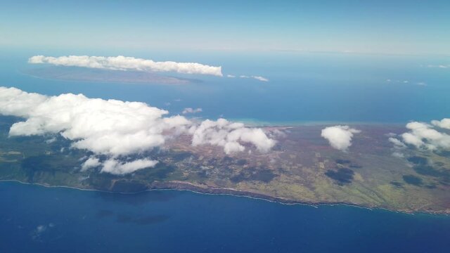 Aerial view from an airplane on the verge of landing on Maui, Hawaii