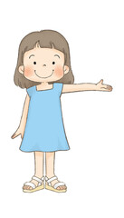 横を案内する子供（女の子）