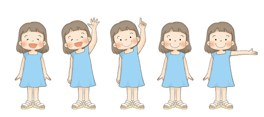 夏服の子供セット（女の子、水色ワンピース、正面全身）