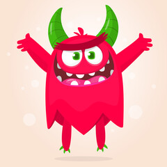 Funny cartoon monster character. Illustration of cute and happy mythical alien creature. Halloween design