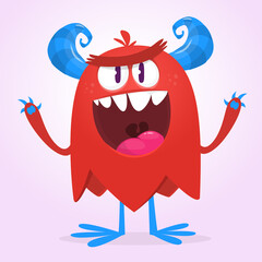 Funny cartoon monster character. Illustration of cute and happy mythical alien creature. Halloween design