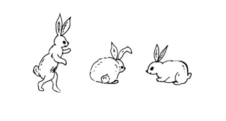 Cute rabbits, bunnies. Vector illustration. Linear drawing.