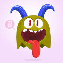 Funny cartoon monster character. Illustration of cute and happy mythical alien creature. Halloween design