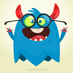 Funny cartoon monster character. Illustration of cute and happy mythical alien creature. Halloween design