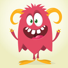Funny cartoon monster character. Illustration of cute and happy mythical alien creature. Halloween design