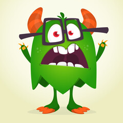 Funny cartoon monster character. Illustration of cute and happy mythical alien creature. Halloween design