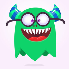 Funny cartoon monster character. Illustration of cute and happy mythical alien creature. Halloween design