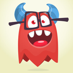 Funny cartoon monster character. Illustration of cute and happy mythical alien creature. Halloween design