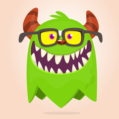 Funny cartoon monster character. Illustration of cute and happy mythical alien creature. Halloween design