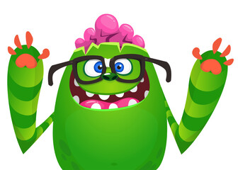 Funny cartoon monster character. Illustration of cute and happy mythical alien creature. Halloween design
