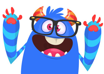 Funny cartoon monster character. Illustration of cute and happy mythical alien creature. Halloween design