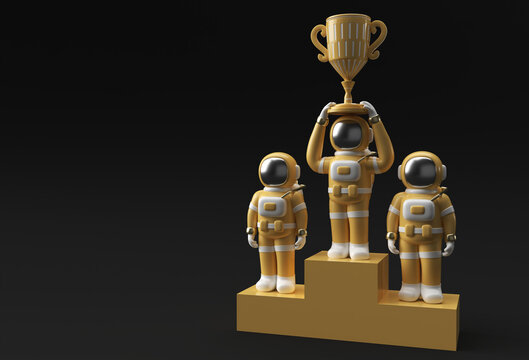 Successful Astronaut Got the First Prize Trophy 3D Rendering.