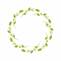 Invitation design with herbs, branches, leaves. Template, frame, circle, garland. Raster branches, leaves isolated on white background.