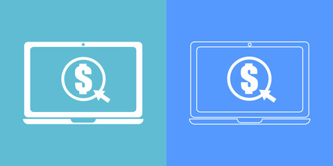  Original name(s): Online money icon.Laptop and coin symbol in object and line style.Minimal design graphic element vector icon