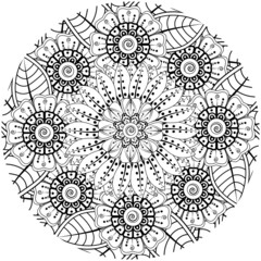 mehndi flower decorative ornament in ethnic oriental style, doodle ornament, outline hand draw.