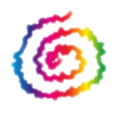 Tie Dye Colorful Shibori Rainbow Color Hippie Swirl Shape Isolated on White Background for Design Clothes Shirt in Retro Boho Style 1970 with Swirl Spiral