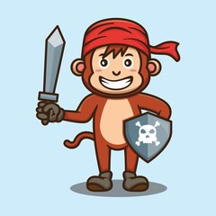 Cute Monkey Pirate Crew Cartoon Vector Design