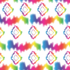 Hippie Tie Dye Rhombus Rainbow LGBT Seamless Pattern in Abstract Background Style. Colorful Shibori Psychedelic Texture with Rhomb Shape and Stripes