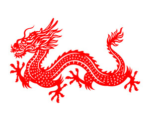 Red paper cut a China Dragon symbols vector art design