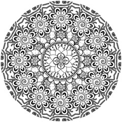 mehndi flower decorative ornament in ethnic oriental style, doodle ornament, outline hand draw.