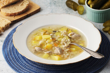 Rassolnik, traditional soup of Russian cuisine