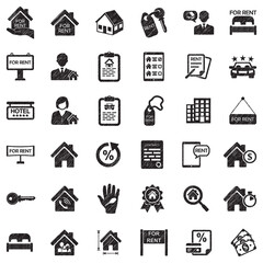 Rental Icons. Black Scribble Design. Vector Illustration.